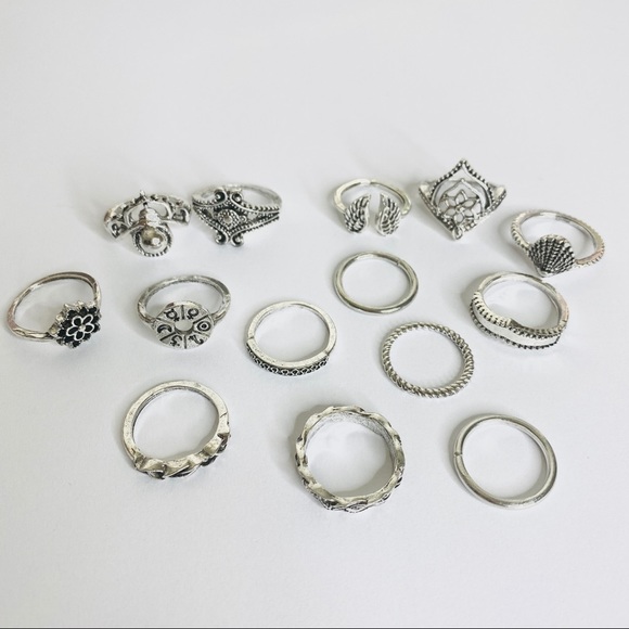 Astro 14pc Silver Tone Ring Set Wings Seashell - Picture 2 of 5